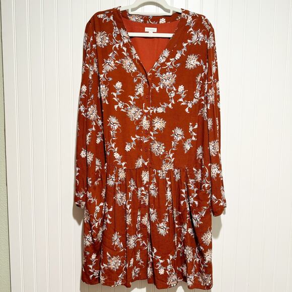 Garnet Hill Brown Floral Drop Waist Dress Slouchy Western Boho Size 14 - Picture 2 of 8
